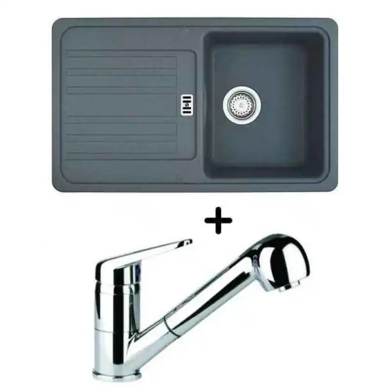 Sofort Bestellen Franke SET G20 Fragranit Einbauspüle EFG 614-78 steingrau + Küchenarmatur FC 9547.031