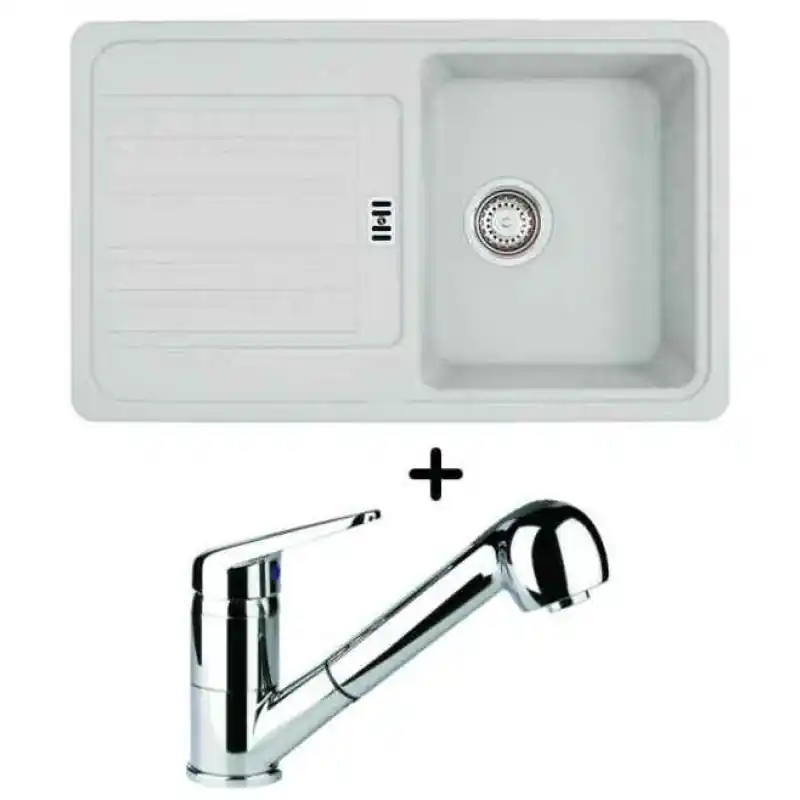 Letzte Chance Franke SET G18 Fragranit Einbauspüle EFG 614-78 silber + Küchenarmatur FC 9541.031