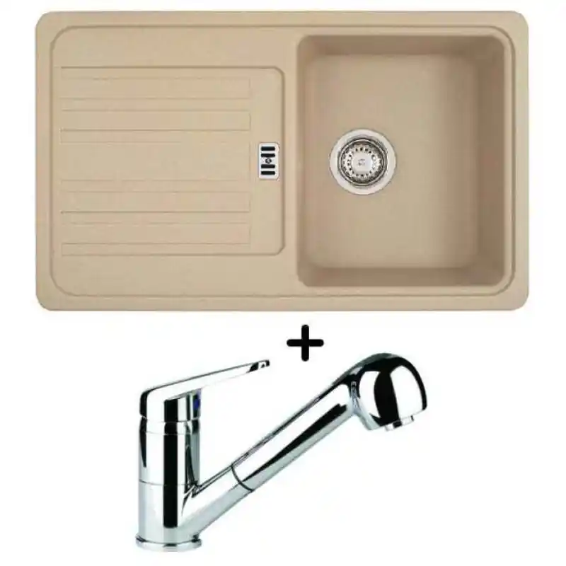 Mega-Angebot Franke SET G18 Fragranit Einbauspüle EFG 614-78 sahara + Küchenarmatur FC 9541.031