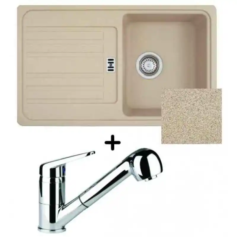 Ausverkauf Franke SET G18 Fragranit Einbauspüle EFG 614-78 beige + Küchenarmatur FC 9541.031