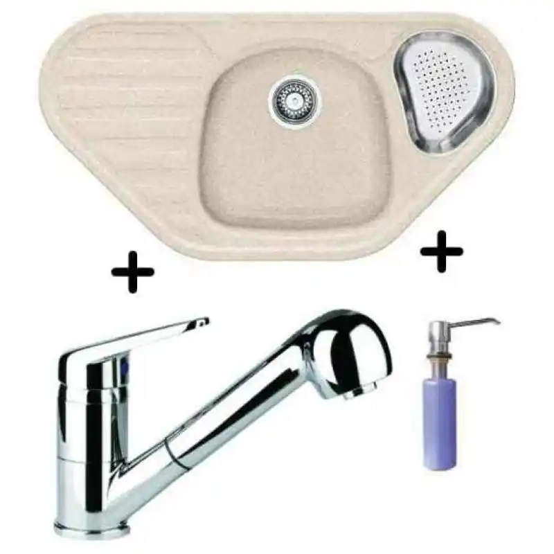 Sonderaktion Franke SET G46 Fragranit Einbauspüle COG 651 E beige + Armatur FC9547+Spülmittelspender