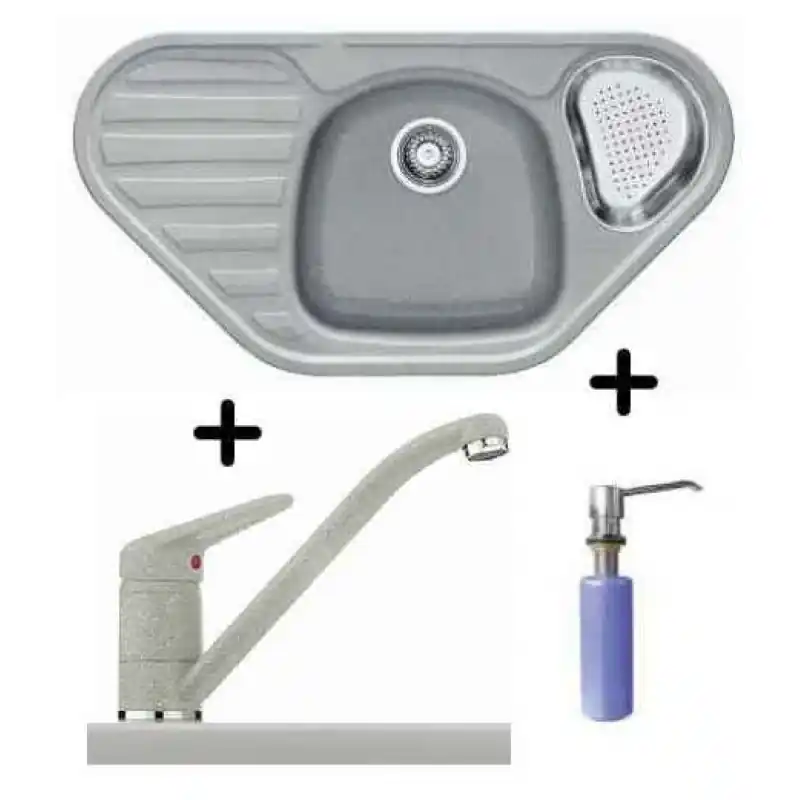 Ausverkauf Franke SET G47 Fragranit Spüle COG 651E silber + Armatur FC 9541.098 + Spülmittelspender