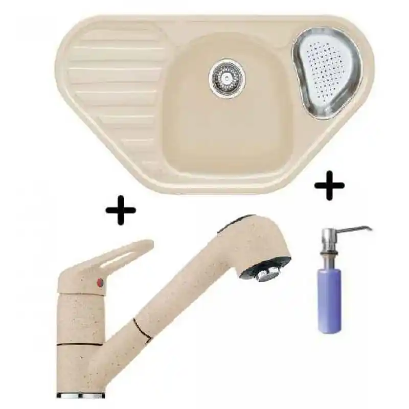 Kracherpreis Franke SET G48 Fragranit Spüle COG 651E sahara + Armatur FC 9547.082 + Spülmittelspender
