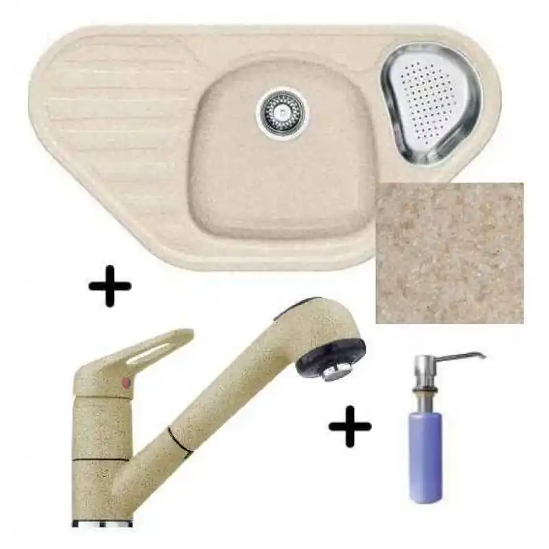 Wochenendangebot Franke SET G48 Fragranit Spüle COG 651E beige + Armatur FC 9547.085 + Spülmittelspender