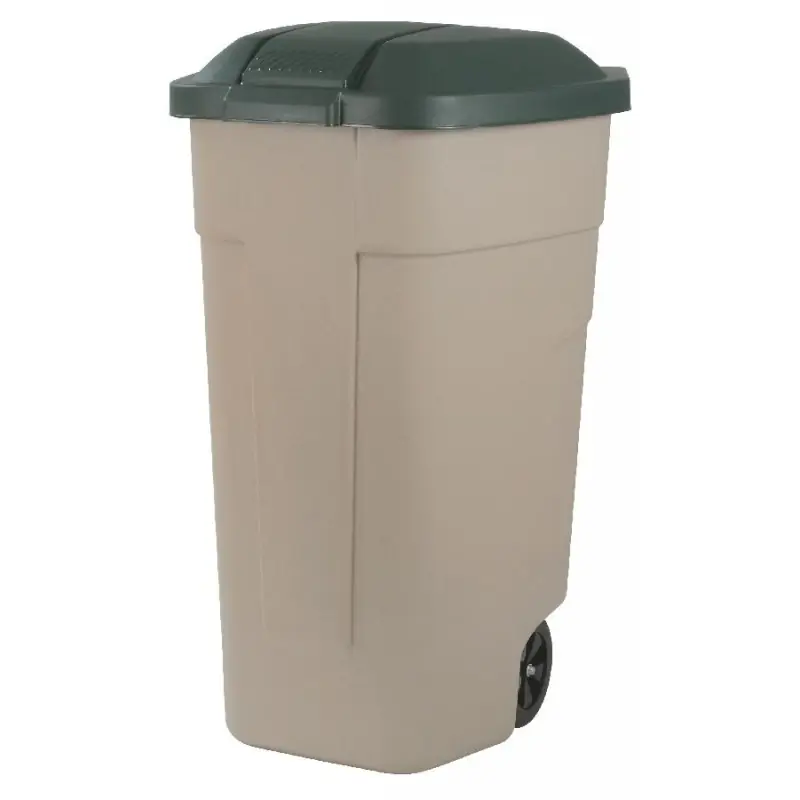 Billig CURVER Mülltonne, 88 x 58 x 52 cm, 110L, beige/dunkelgrün, 12900-158