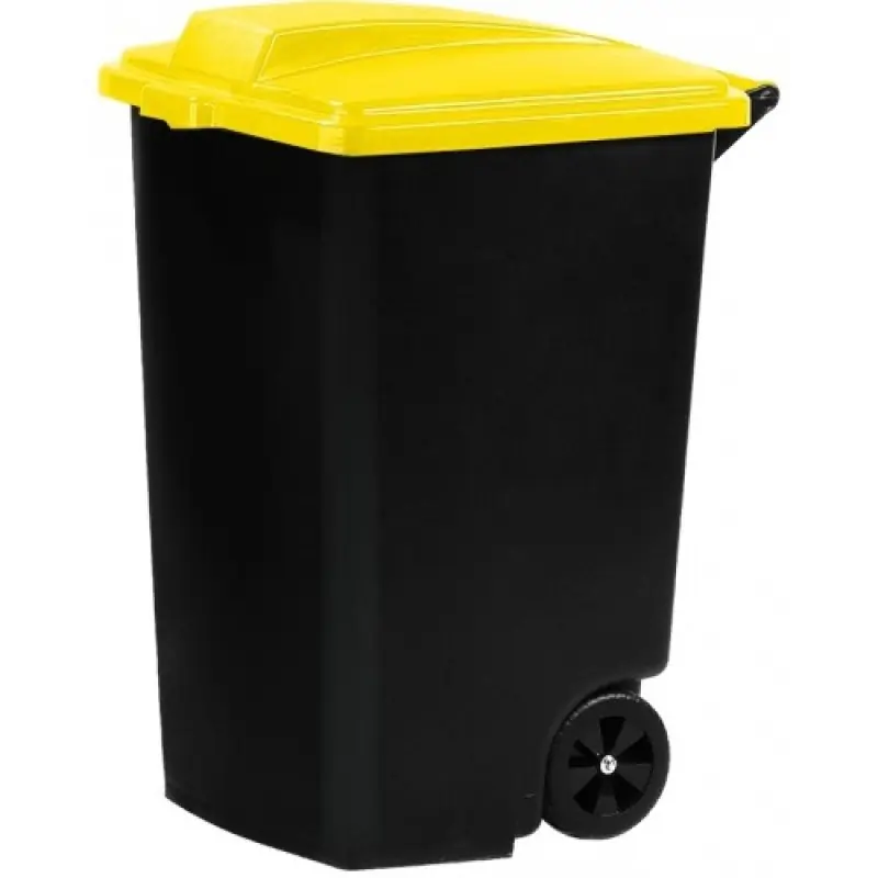 Preis Gesenkt CURVER Mülltonne mit Räder, 60 x 47 x 75 cm, 100 L – schwarz/gelb, 05183-857