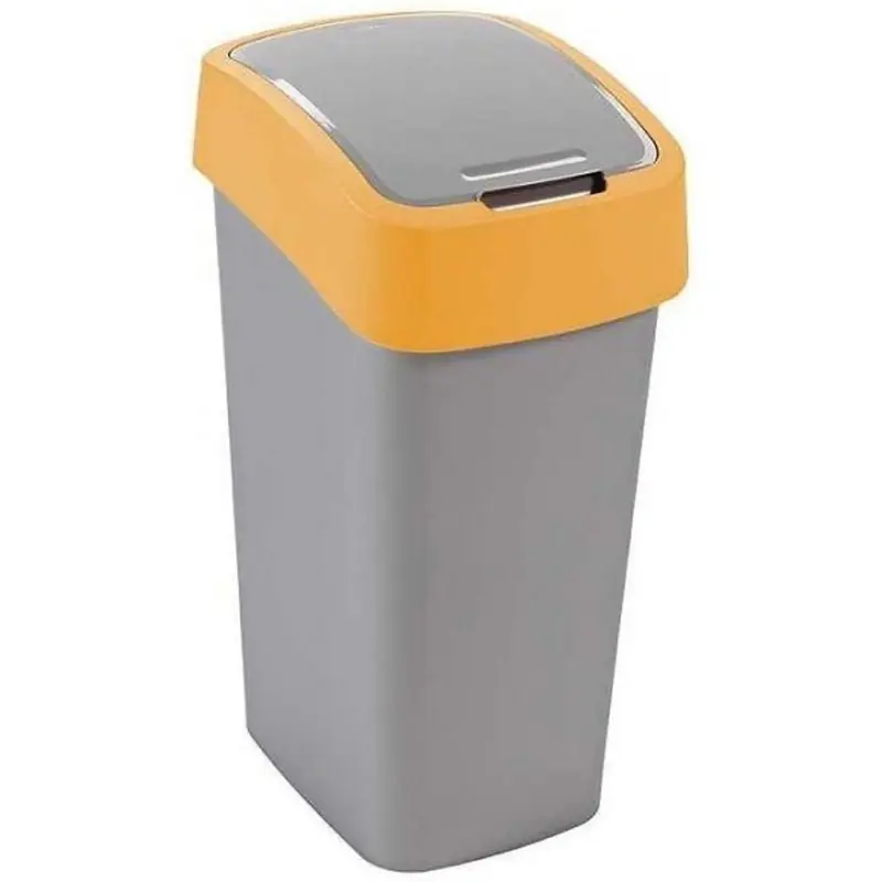 CURVER FLIP BIN 45L Mülleimer 65,3 x 29,4 x 37,6 cm silber/gelb 02172-535 Neu Im Sortiment