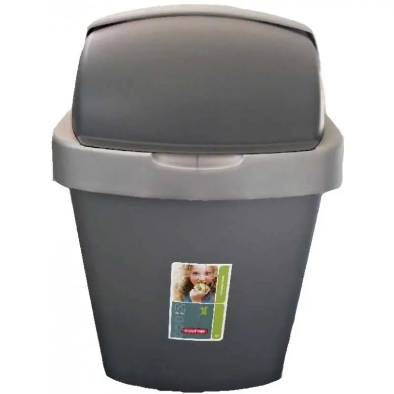 CURVER Mülleimer ROLL TOP, 34,9 x 29,2 x 56 cm, 25L, mit Schiebedeckel, silber, 03976-373 Nur Für Kurze Zeit