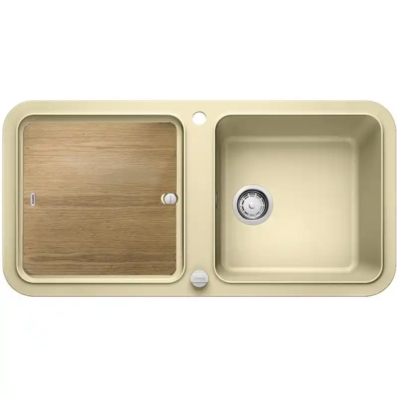 Zertifiziert BLANCO Yova XL 6 S SILGRANIT champagner mit Esche-Compound-Arbeitsbrett 519589