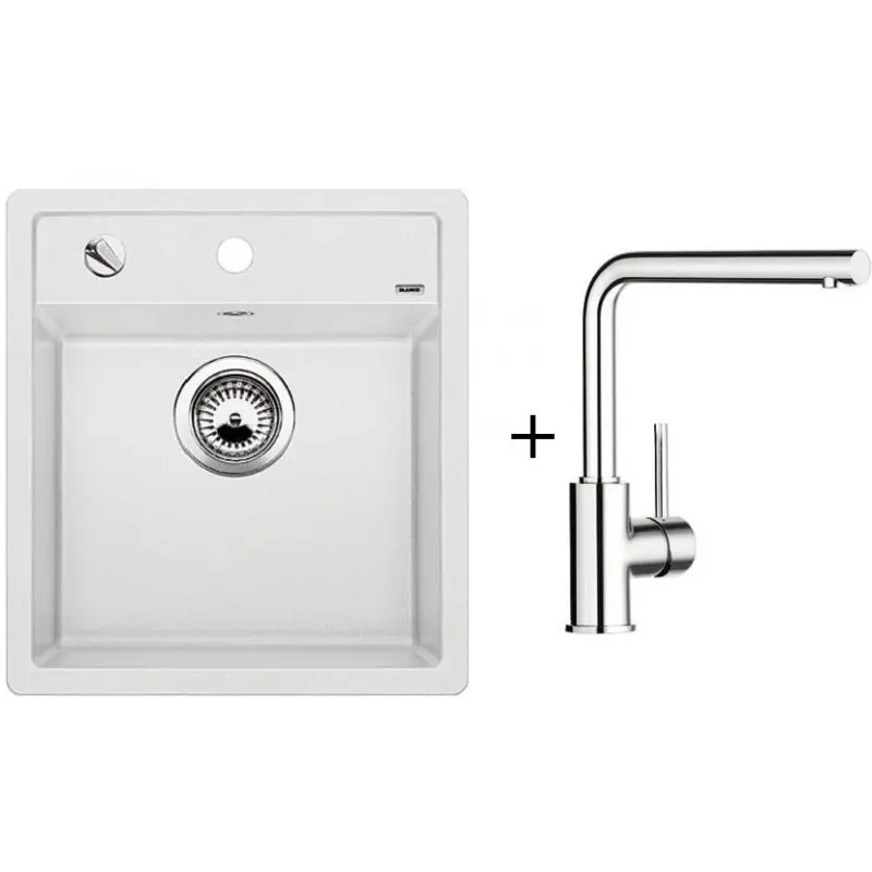 Expressversand BLANCO SET Spülbecken DALAGO 45 SILGRANIT weiß + Armatur Mila chrom