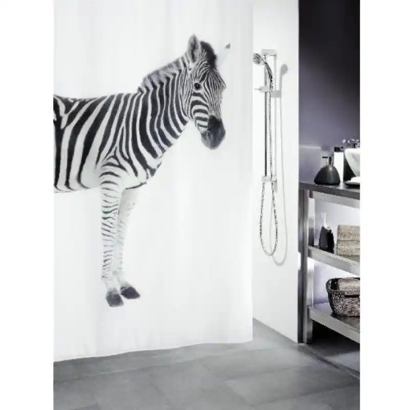 Heißes Angebot Spirella Zebra Duschvorhang 180 x 200 cm Weiß 1011554