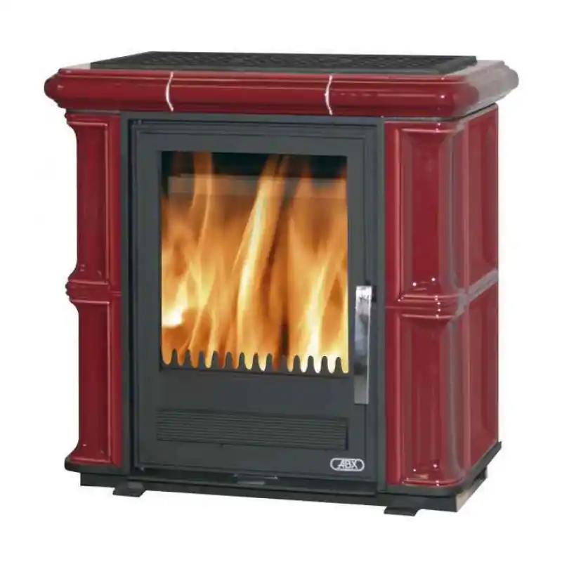 Garantierte Lieferung ABX BAVARIA L Kachelofen mit Wämetauscher , 4,2 kW, Gusseisen Einsatz, bordo