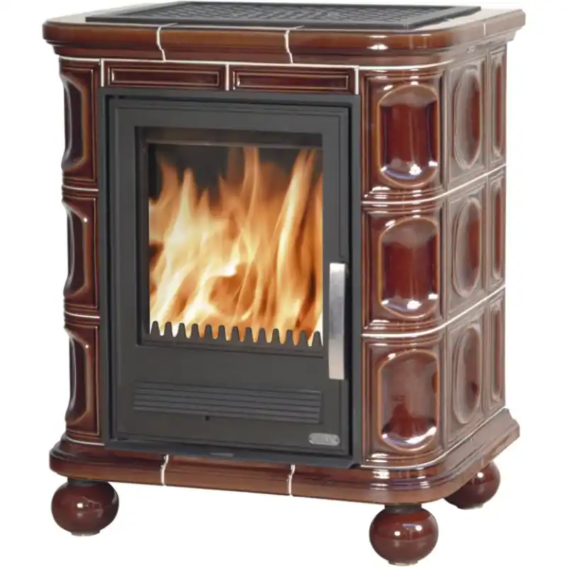 Top-Seller ABX REGINA K TV Kachelofen mit Wärmetauscher 4,2kW, kombi, Kachelsockel mit Kugeln, grün