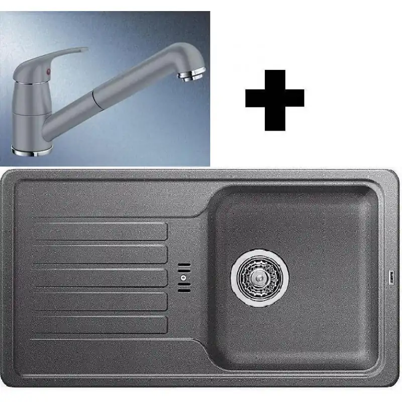Markenware BLANCO SET FAVOS mini Granitspüle alumetallic + Küchenarmatur DARAS-S alumetallic