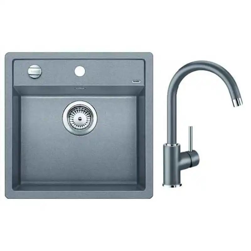 Schnäppchen BLANCO SET BLANCO DALAGO 5 Einbauspüle aluminium + Küchenarmatur MIDA L aluminium
