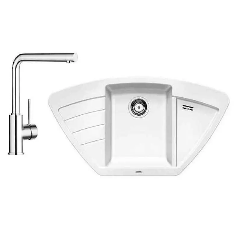 Saisonangebot BLANCO SET ZIA 9 E Einbauspüle weiß+ Küchenarmatur MILA chrom