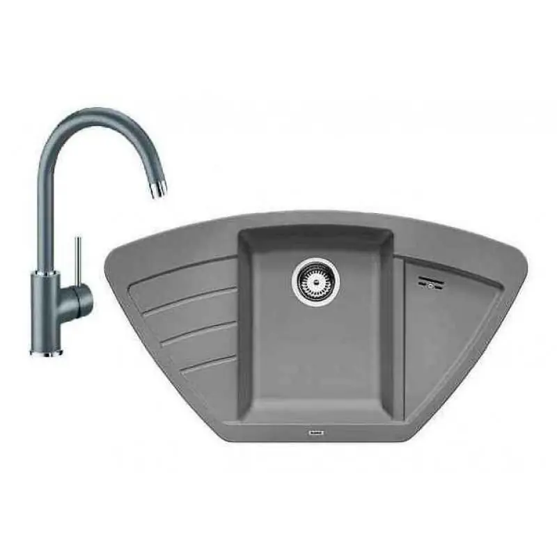 Ausverkauf BLANCO SET ZIA 9 E Einbauspüle aluminium + Küchenarmatur MIDA aluminium