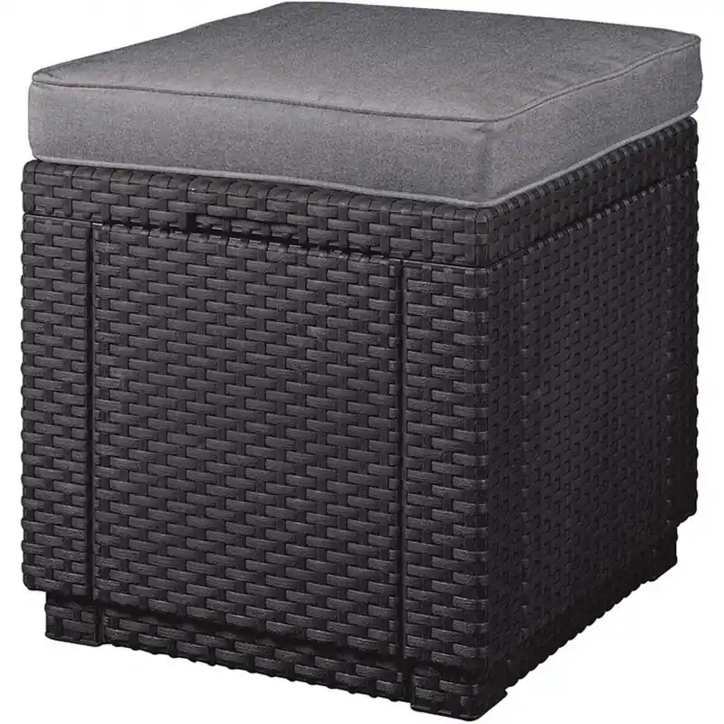 Sonderangebot KETER CUBE Hocker mit Kissen, 42 x 42 x 39 cm, Rattanoptik, graphit/grau 17192157