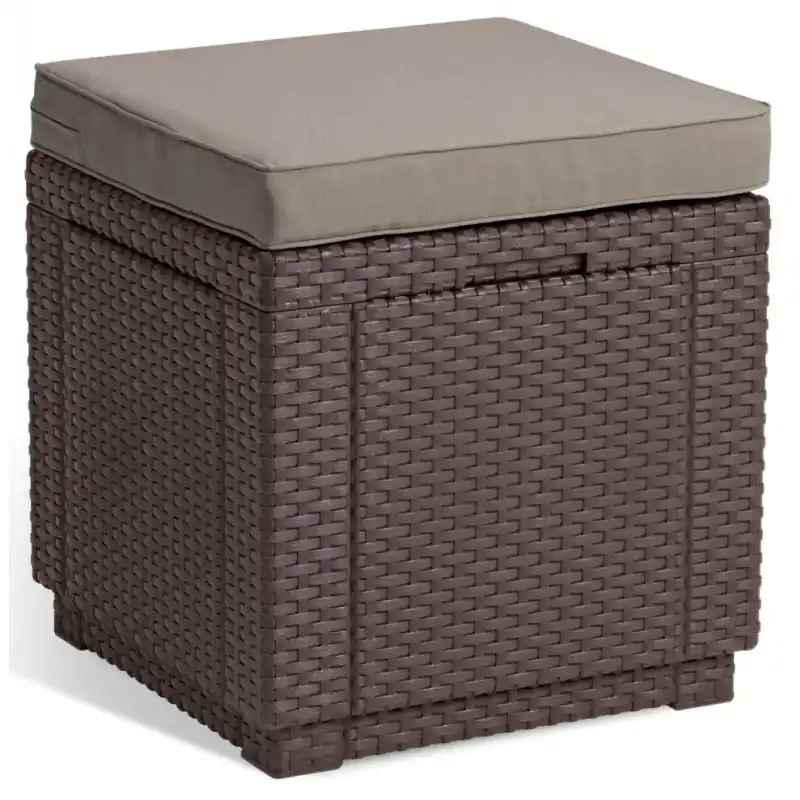 Solange Der Vorrat Reicht ALLIBERT CUBE Hocker mit Kissen, 42 x 42 x 39 cm, Rattanoptik, braun/grau-beige 17192157