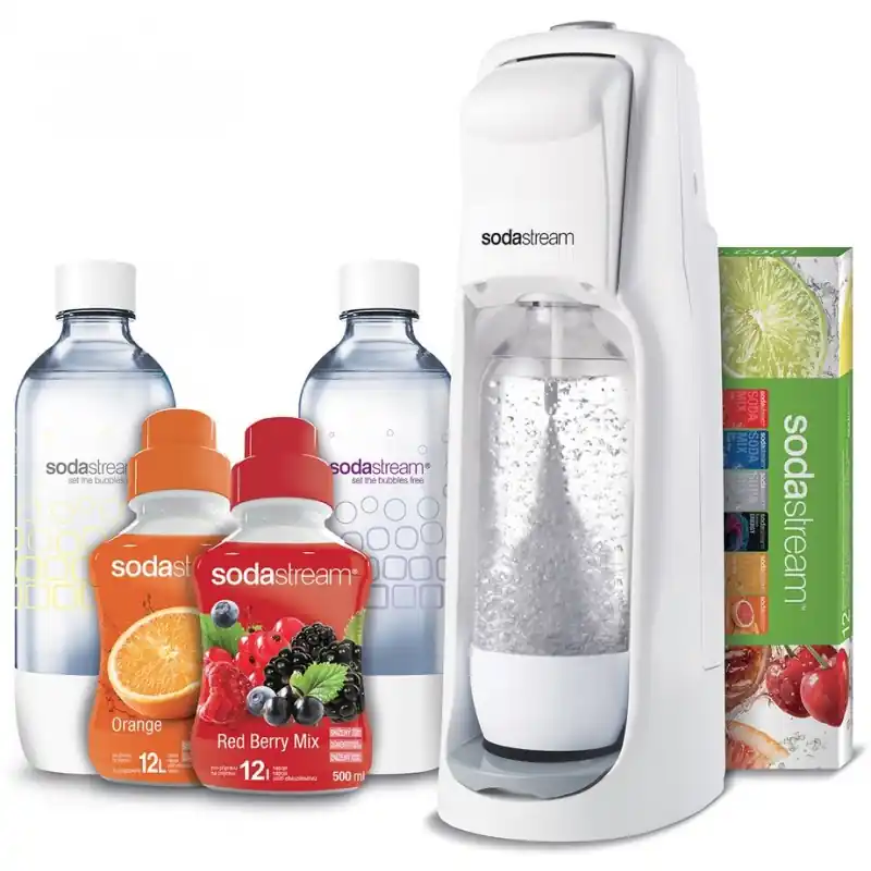 Saisonangebot SODASTREAM Trinkwassersprudler Jet weiss + 2 Sirup + 2 x 1L Flasche