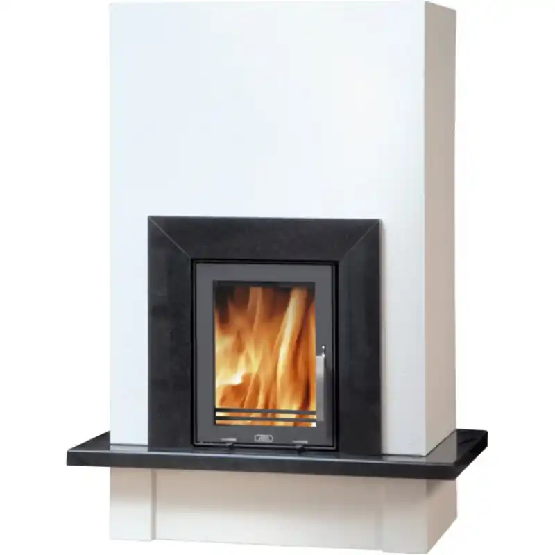 Direktkauf ABX PURIS Holz-Kamin, Granit Sims, Verkleidung Edelstahl 5610-7