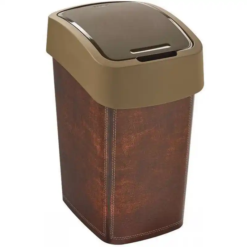 Jetzt Kaufen CURVER FLIP BIN LEATHER 25L Abfallbehälter Klappdeckel 47 x 26 x 34 cm braun 02171-L13