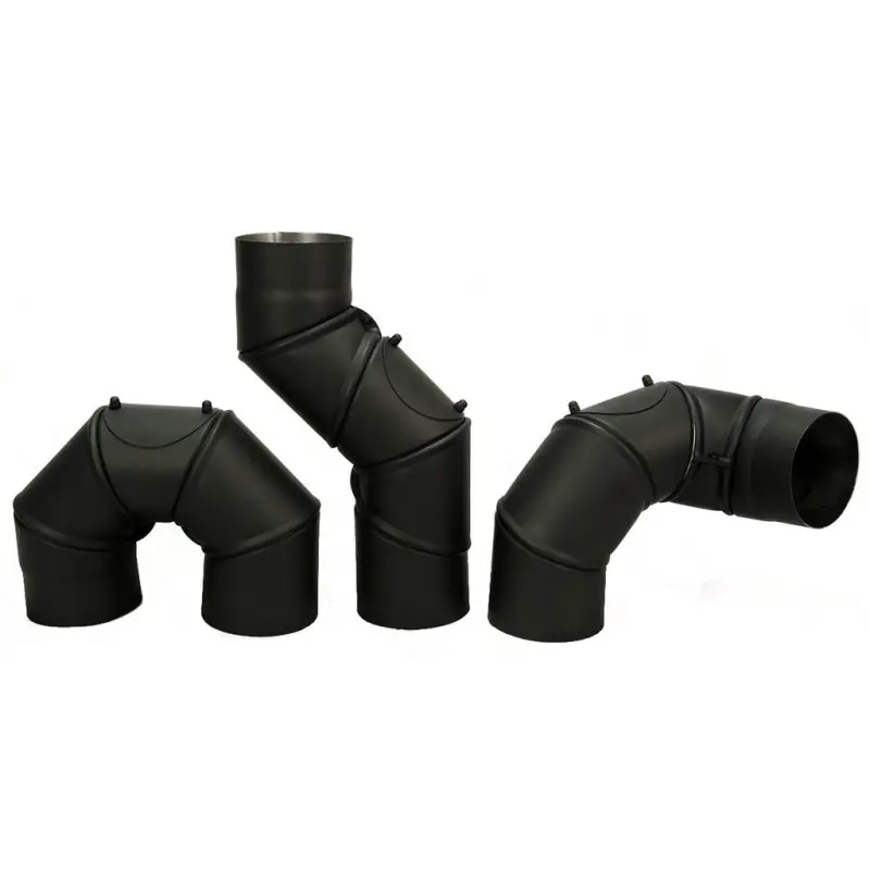 Rauchrohrknie Einstellbar UNI 0-180° O120 x 1,5 mm mit Reinigungsöffnung schwarz Ausverkauf