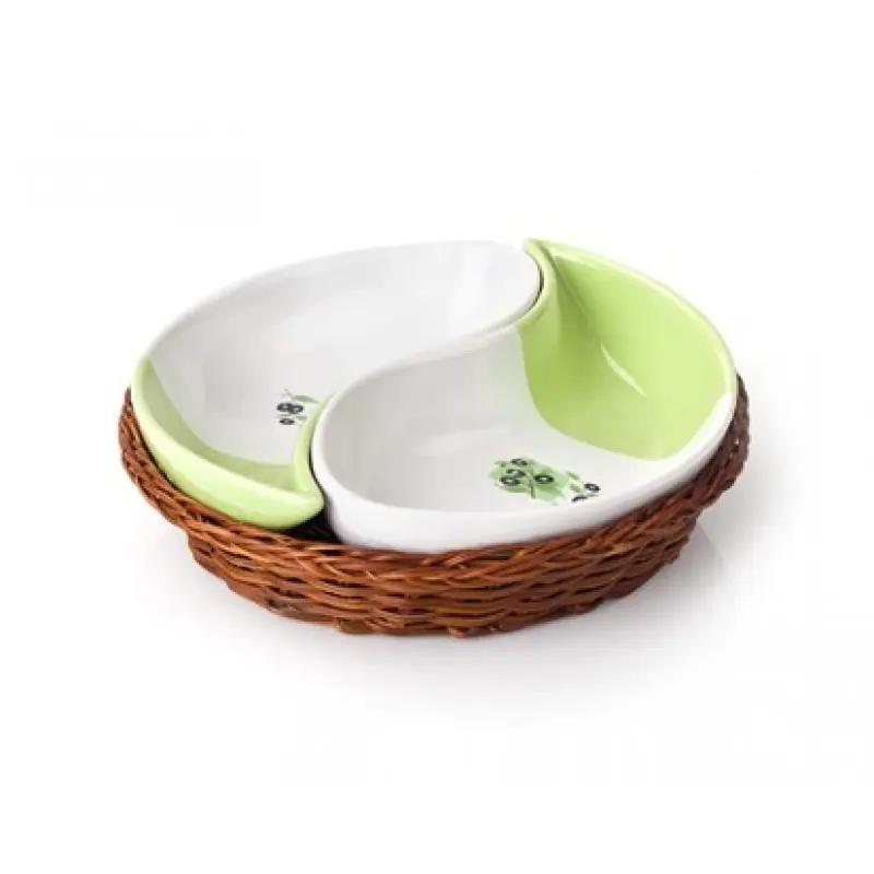 BANQUET 2 Schalen in Weidenkorb 20,5 cm, BLACK OLIVES 601720 Ausverkauf