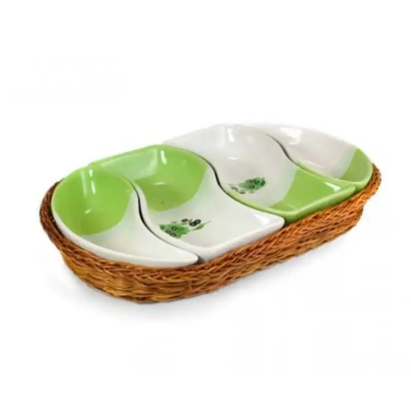 Neue Ware BANQUET 4 Schalen in Weidenkorb 30,5 cm, oval BLACK OLIVES 601559