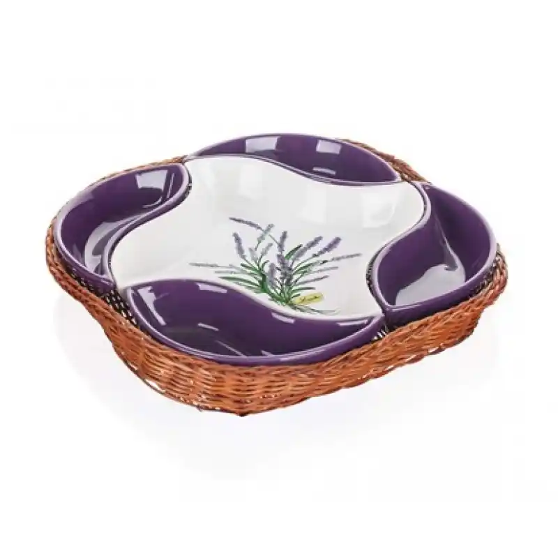 Bestpreis BANQUET 5 Snack-Schalen im Weidenkorb LAVENDER 28 cm, 601512LAV