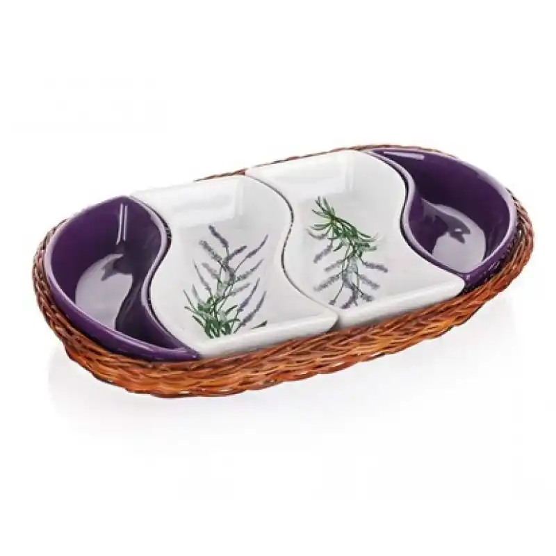 BANQUET 4 Snack-Schalen im Weidenkorb, oval LAVENDER 30,5 cm, 601559LAV Nur Heute
