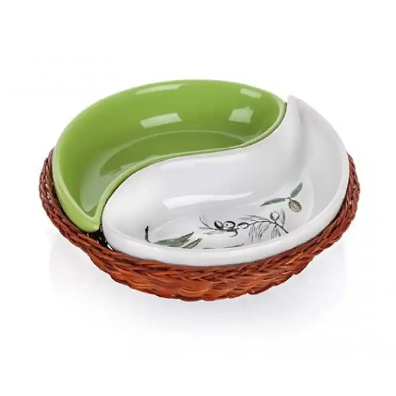 Highlight BANQUET 2 Schalen in Weidenkorb 20,5 cm, OLIVES 601720BO