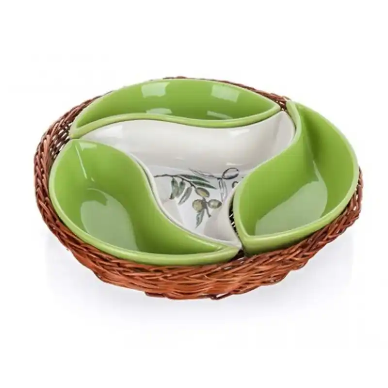 Wochenendangebot BANQUET 4 Schalen in Weidenkorb 23 cm, OLIVES 601556BO