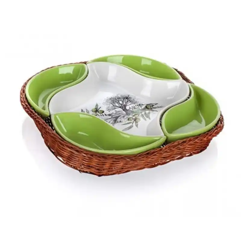 Markenprodukt BANQUET 5 Schalen in Weidenkorb 28 cm, OLIVES 601512BO
