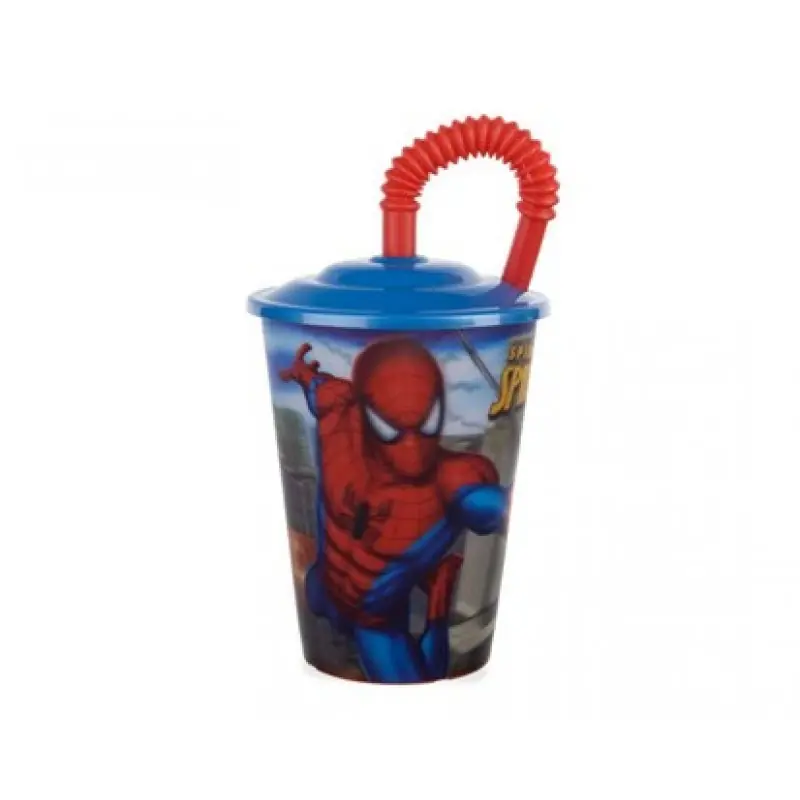 Markenware BANQUET Trinkbecher mit Deckel+Strohalm, Spiderman L 1213SP38871
