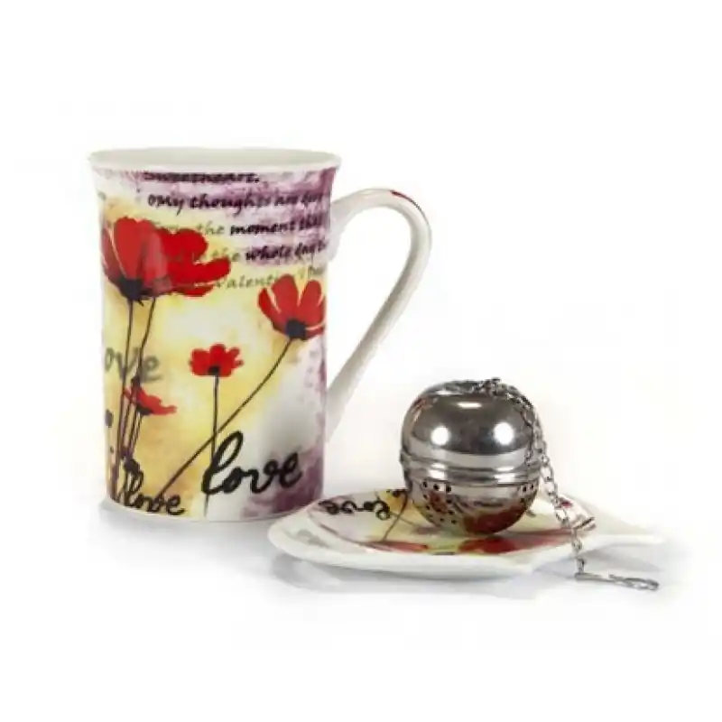 BANQUET Poppy Tee-Set, Tasse+Sieb+Teebeutelablage 60HM08020 Versand Am Gleichen Tag