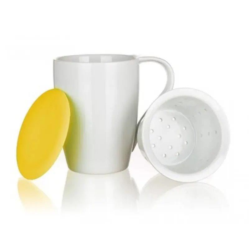 BANQUET Keramikbecher mit Silikon-Deckel und Sieb 350 ml COLOR PLUS YELLOW 60338000Y Schnäppchen