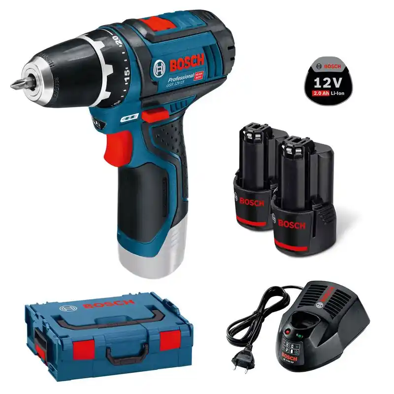 BOSCH GSR 12V-15 Professional Akku-Bohrschrauber L-Boxx, 2x2Ah, 0601868109 Expressversand