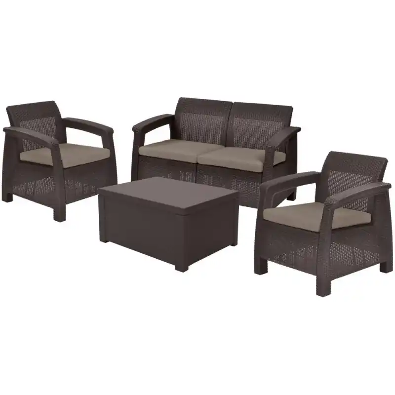 ALLIBERT CORFU BOX Lounge-Set, braun/grau-beige 17200180 Neu Im Sortiment