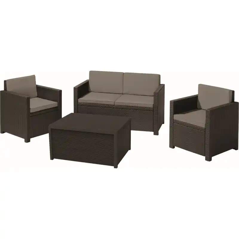 Heißes Angebot ALLIBERT MONACO Lounge-Set mit Aufbewahrungstisch, braun/grau-beige 17200031