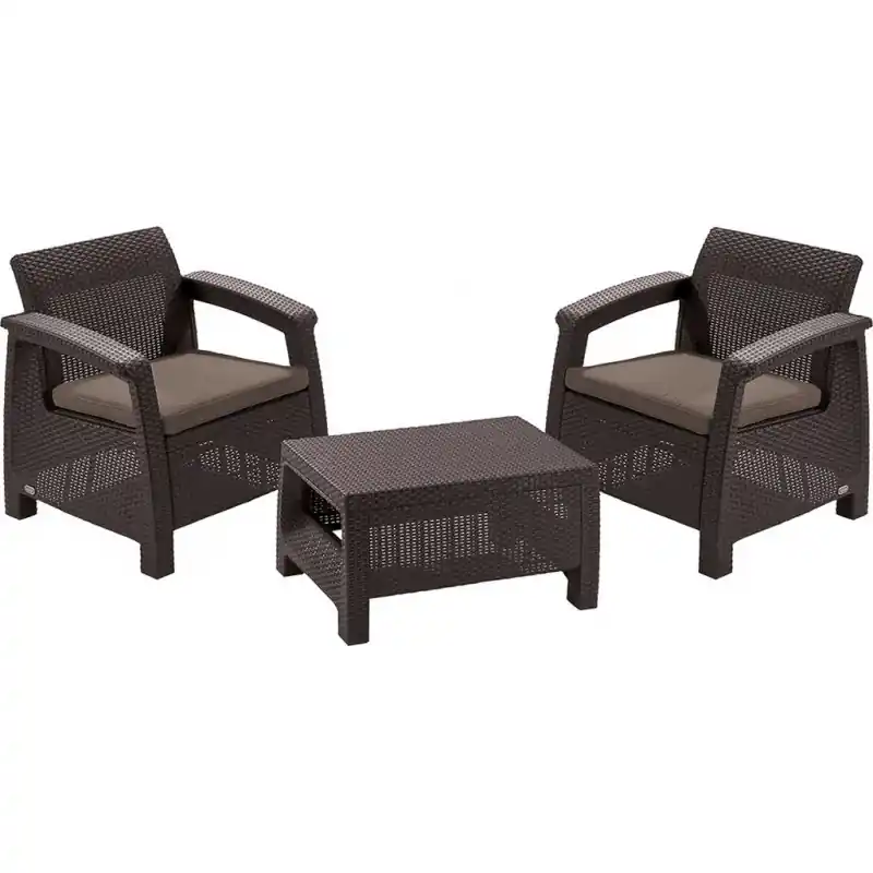 Zertifiziert ALLIBERT CORFU WEEKEND Garten-Set, braun/grau-beige 17197786