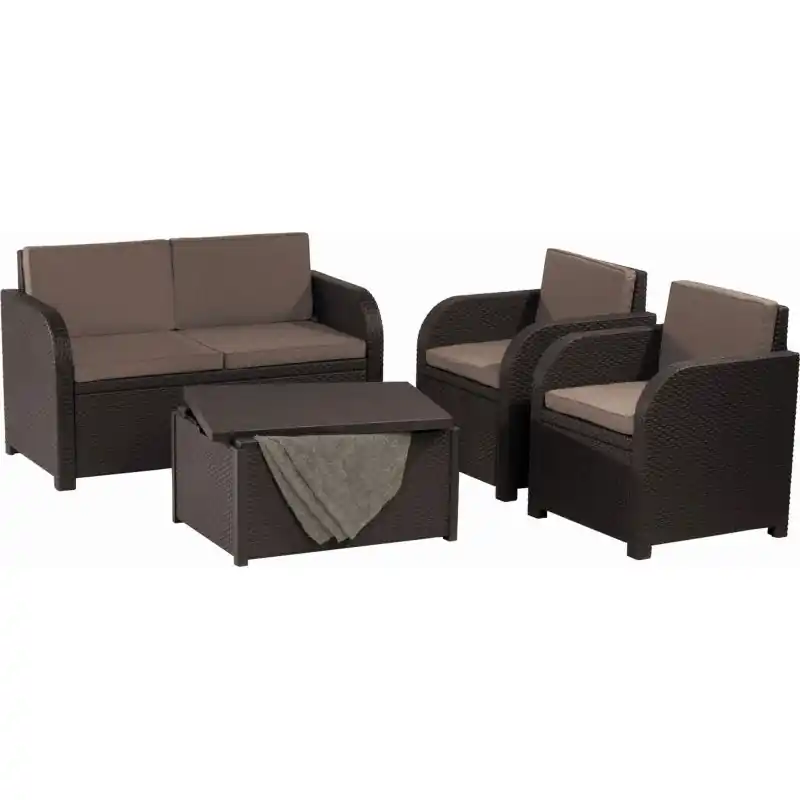 Neu Im Sortiment ALLIBERT MODENA Lounge-Set + Aufbewahrungstisch, braun/grau-beige 17200463