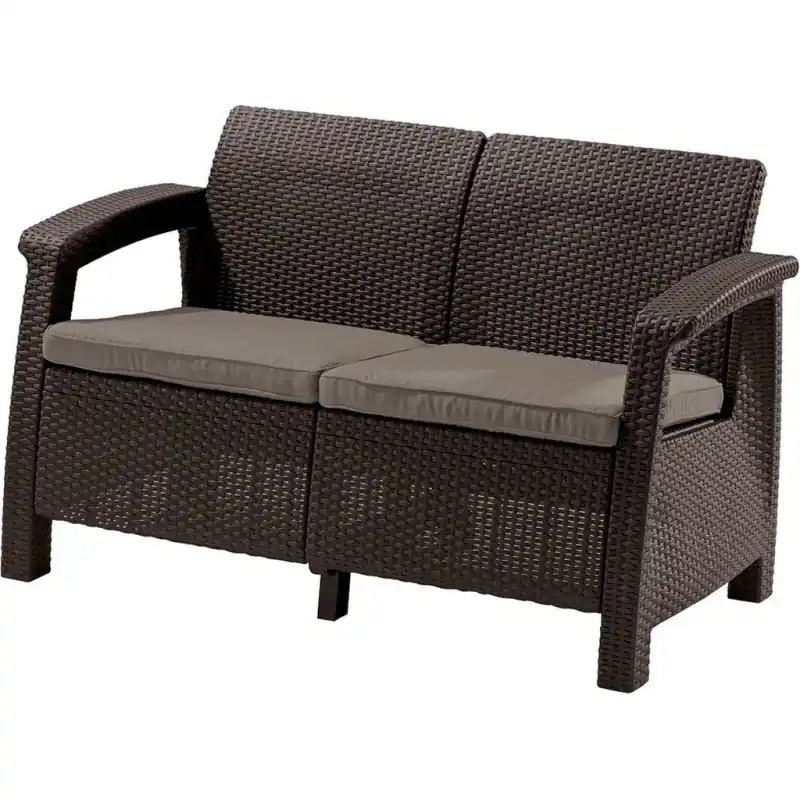Schnäppchen ALLIBERT CORFU LOVE SEAT 2-Sitzer Sofa, 128 x 70 x 79cm, braun/grau-beige 17197359