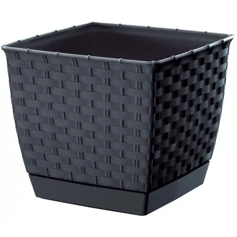 Prosperplast RATOLLA SQUARE Blumentopf mit Untersetzer 14cm, 1,5l, antracit DRLK145 Preis Gesenkt