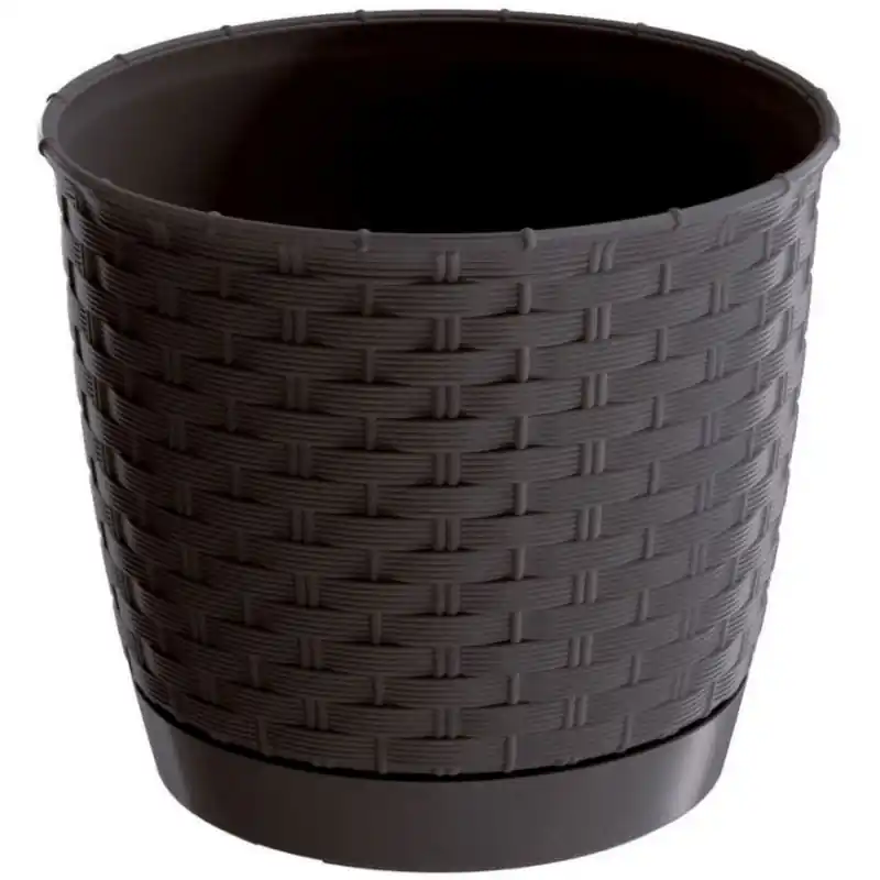 Prosperplast RATOLLA ROUND Blumentopf Optik mit Unterzetzer 14cm, 1,2l, umbra DRLO145 Direkt Vom Hersteller