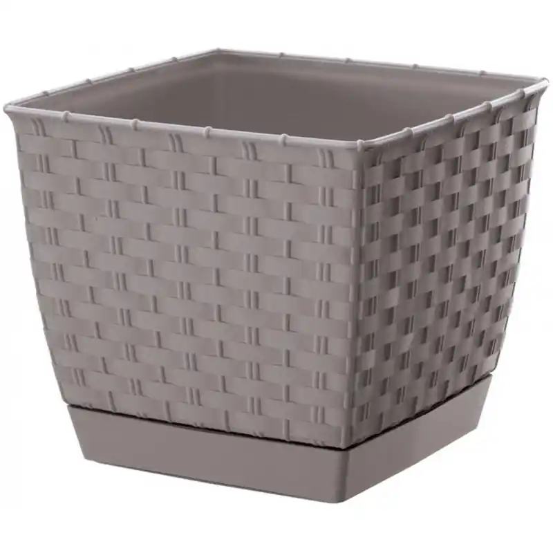 Preis Gesenkt Prosperplast RATOLLA SQUARE Blumentopf mit Untersetzer 14cm, 1,5l, mocca DRLK145