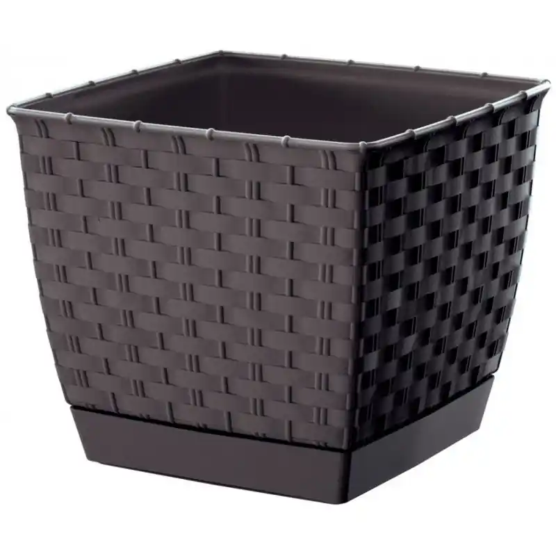 Prosperplast RATOLLA SQUARE Blumentopf mit Untersetzer 14cm, 1,5l, umbra DRLK145 Neue Kollektion