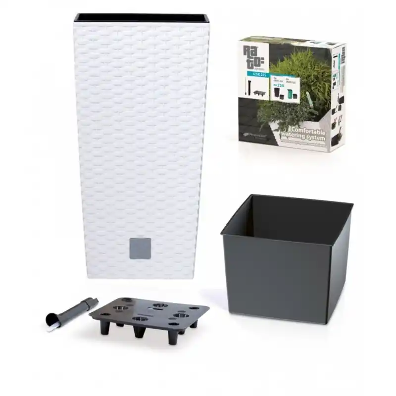 Blumenkübel RATO SQUARE 26,6 L Rattan Optik inkl. Einsatz weiß Eckig+Wasserstandsanzeiger Neu Im Sortiment