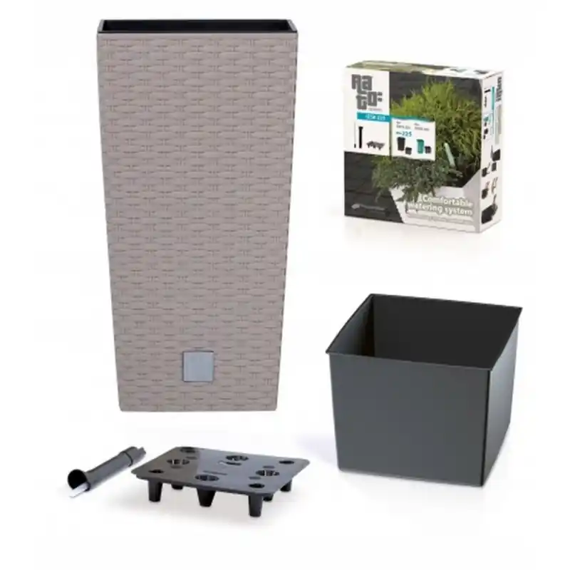 Blumenkübel RATO SQUARE 26,6 L Rattan Optik inkl. Einsatz creme Eckig+Wasserstandsanzeiger Rabatt