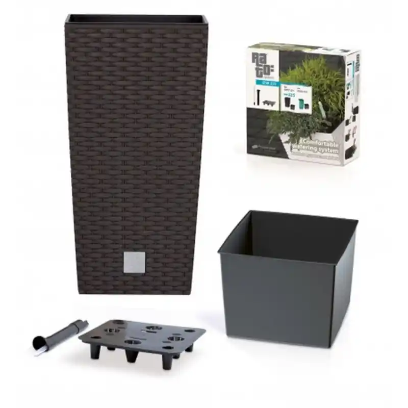 Knallerangebot Blumenkübel RATO SQUARE 26,6 L Rattan Optik inkl. Einsatz braun Eckig+Wasserstandsanzeiger